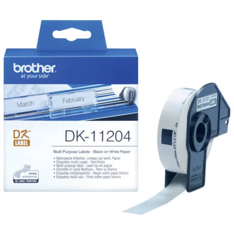 Rotolo 400 etichette adesive in carta Brother 17x54 mm nero/bianco - DK-11204